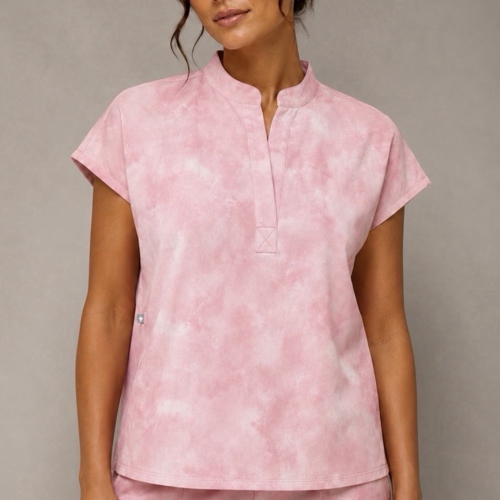 FIGS Rafaela scrub top 3XL plus marbled rose pink sleeveless medical uniform
